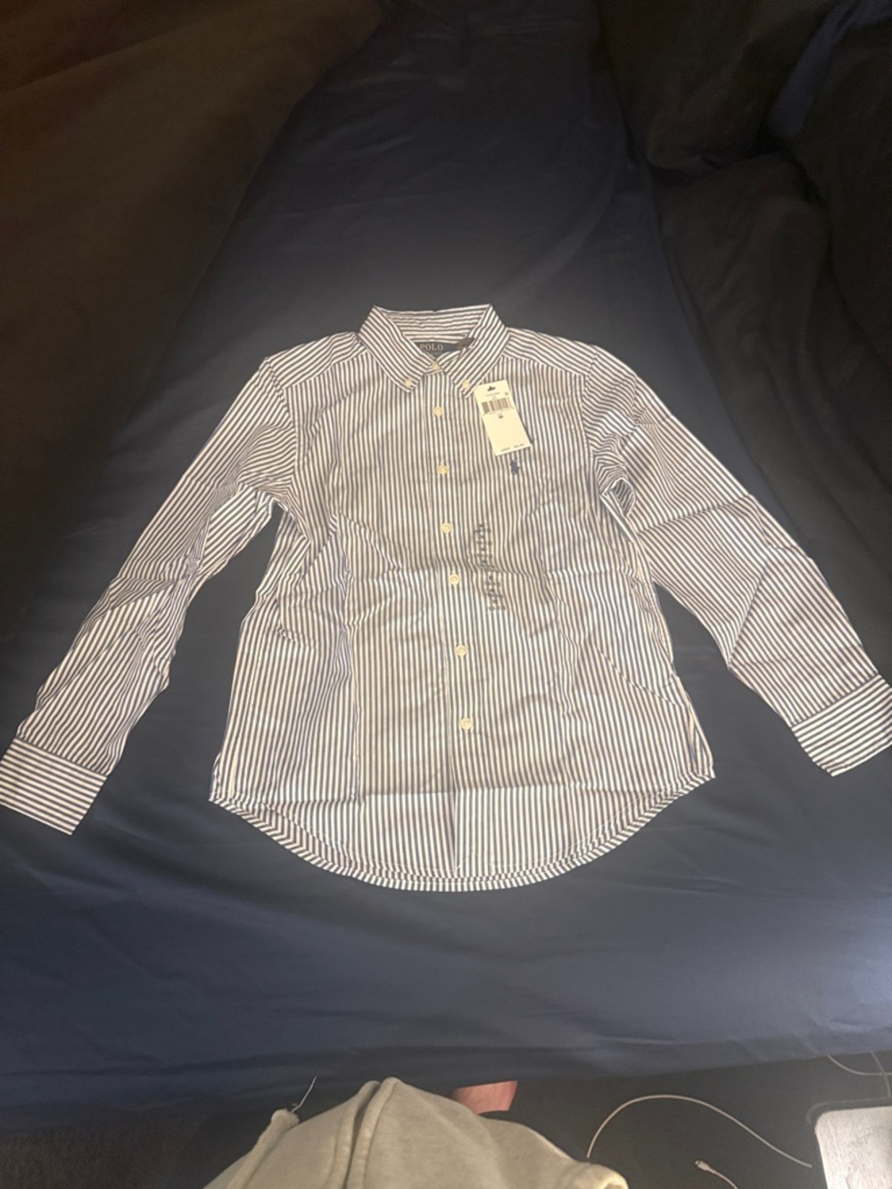 Polo by Ralph Lauren Boys Navy and White Striped Dress Shirt